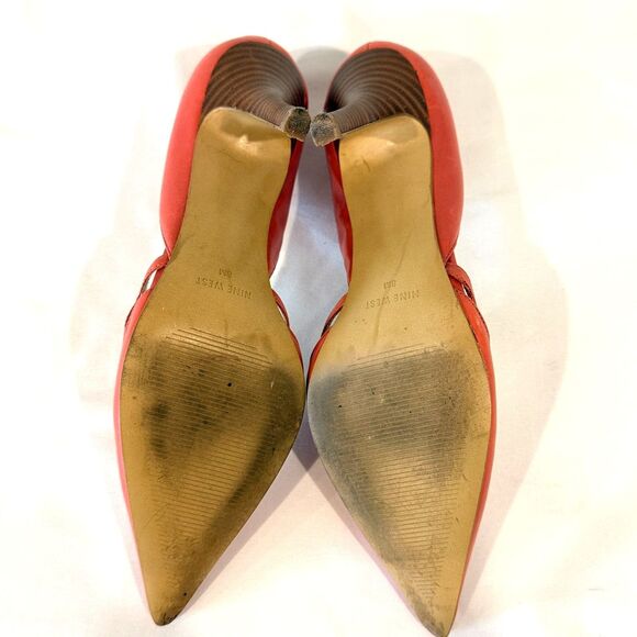 Nine West Red Coral Leather Cutout D'Orsay Bertha Pumps Size 8 - Picture 6 of 9